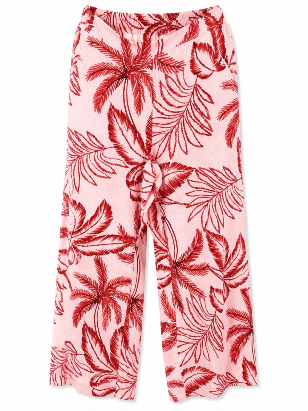 Abel the Label Wide Leg Palm-Print Pants in Light Pink and Red